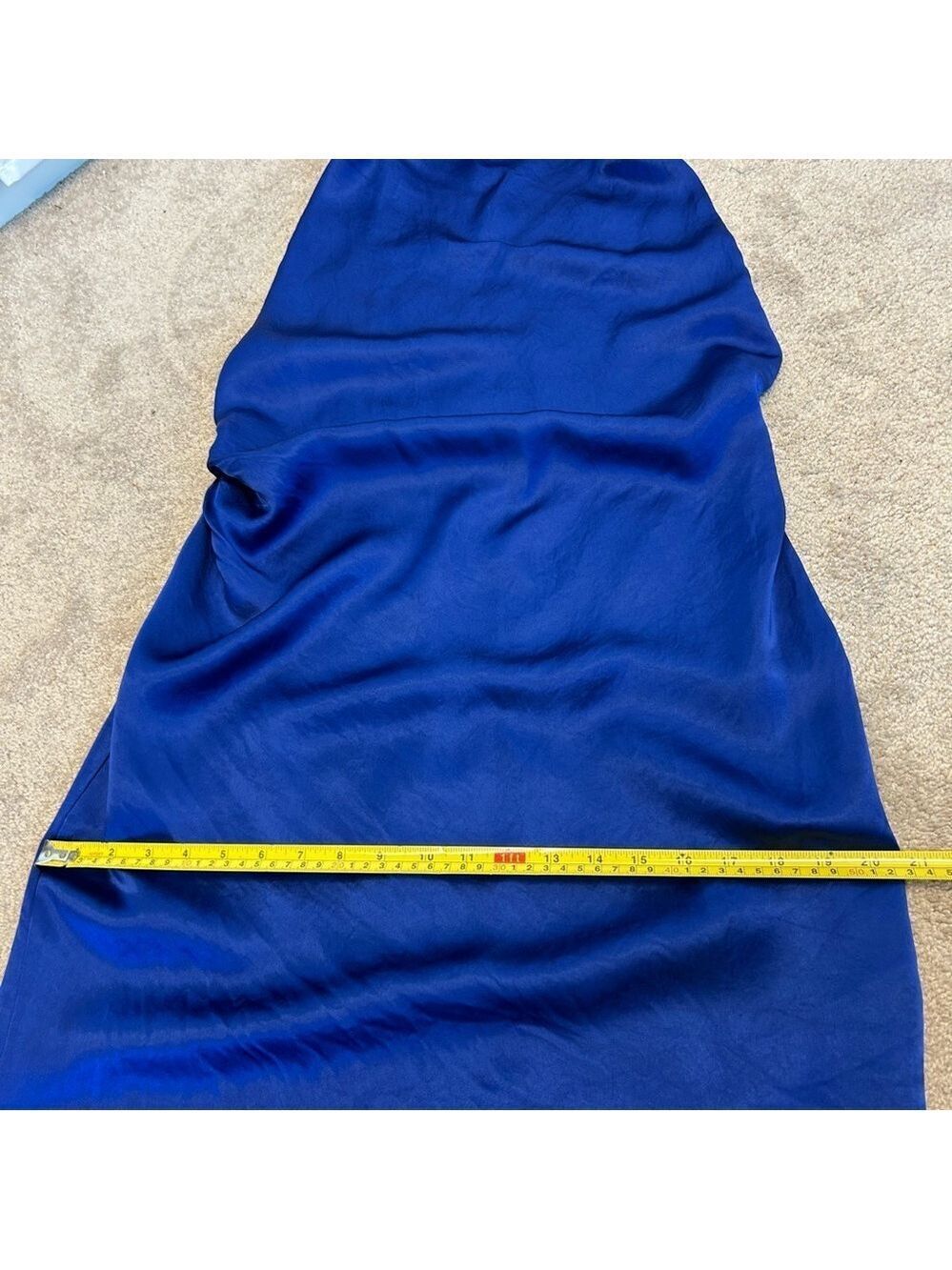 Zara women collection blue wrinkle satin effect open back halter top maxi dress - Picture 12 of 14